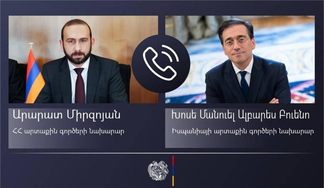 Արարատ Միրզոյանը հեռախոսազրույց է ունեցել Իսպանիայի Թագավորության ԱԳ նախարար Խոսե Մանուել Ալբարես Բուենոյի հետ