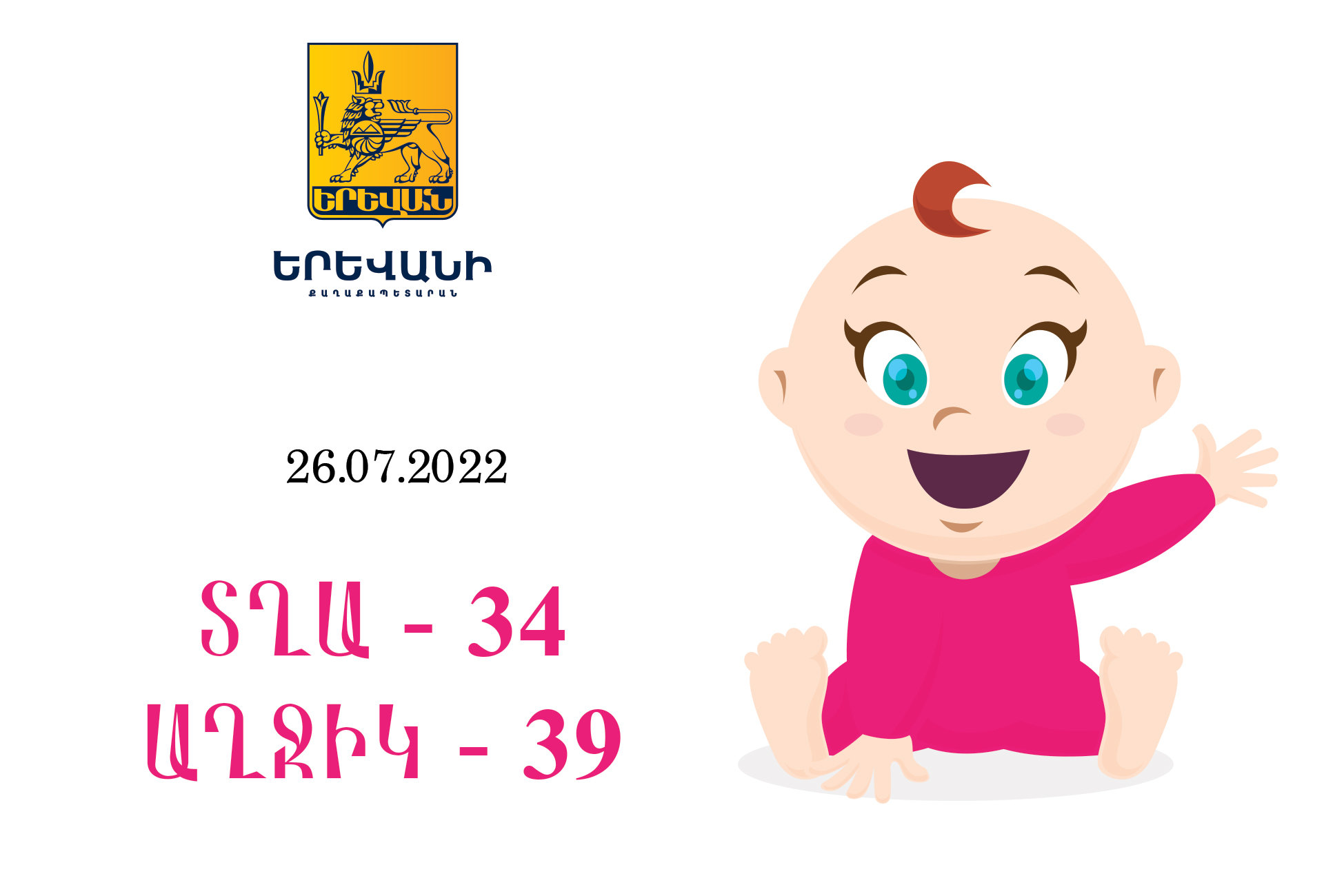 Հուլիսի 26-ին Երևանում ծնվել է 73 երեխա