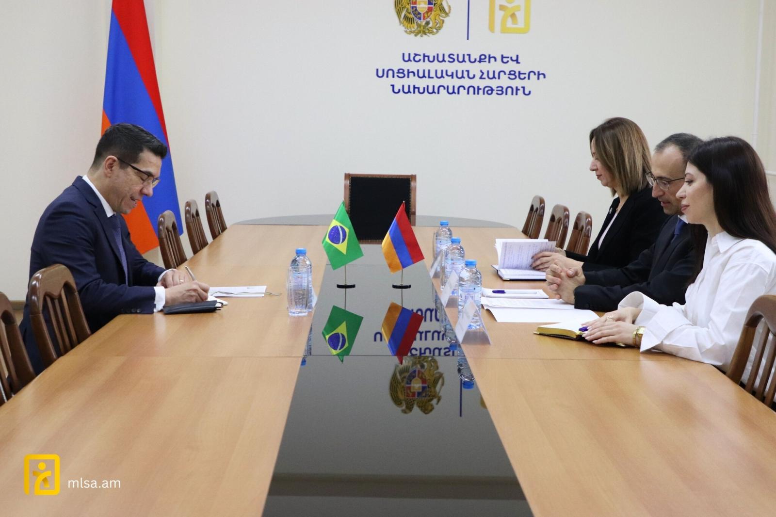 ՀՀ ԱՍՀ նախարարն ու Բրազիլիայի դեսպանը քննարկել են սոցիալական պաշտպանության ոլորտի խնդիրները
