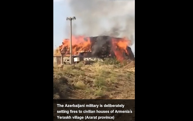  Арман Татоян опубликовал видеокадры с села Ерасх: на кадрах видно как горит сарай гражданина Армении