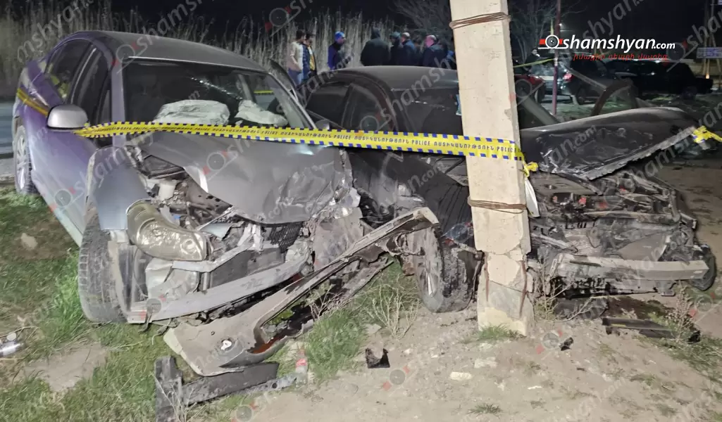 Արարատի մարզում բախվել են «Nissan Teana»-ն ու «Suzuki»-ն․ կա 4 վիրավոր․ մեքենաները բախվել են բետոնե էլեկտրասյանը