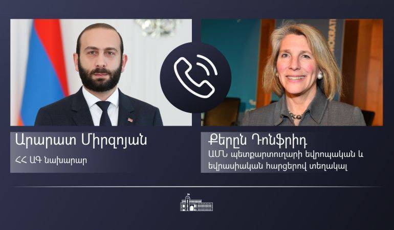 Арарат Мирзоян провел телефонный разговор с заместителем госсекретаря США по европейским и евразийским вопросам Карен Донфрид