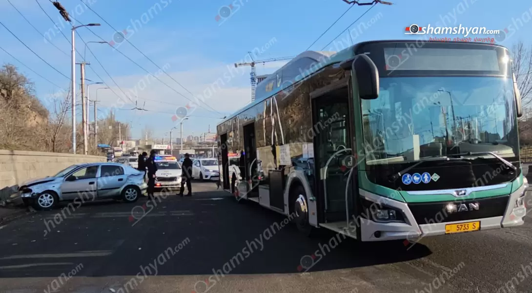 Մյասնիկյան պողոտայում բախվել են թիվ 35 երթուղին սպասարկող MAN ավտոբուսն ու Opel-ը. կան վիրավորներ
