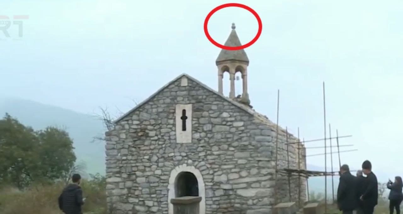 Вандализм в Гадруте: азербайджанцы убрали крест с купола церкви Спитак хач (Белый крест)