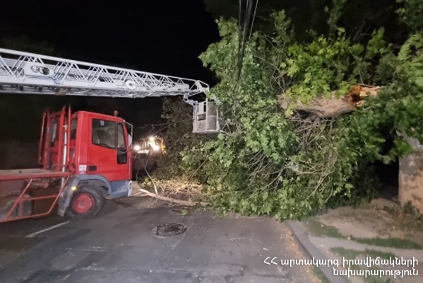 Քամու հետևանքով Երևանում վնասվել են տանիքներ, ավտոմեքենաներ, կոտրվել են ծառեր