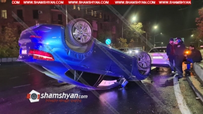 Երևանում վարորդը BMW X6-ով «ձկան խանութի» խաչմերուկում բախվել է բետոնե հենապատին և գլխիվայր շրջվել