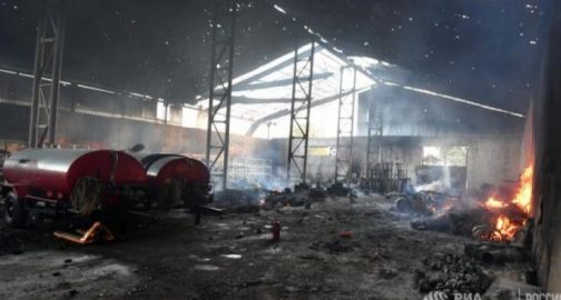 Ադրբեջանական Թառթառ քաղաքում բամբակի գործարան է այրվում (լուսանկար)
