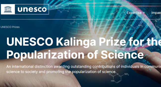 Մեկնարկել է գիտության հանրայնացման ոլորտում ՅՈւՆԵՍԿՕ-ի «Կալինգա» մրցանակի հայտերի ընդունումը