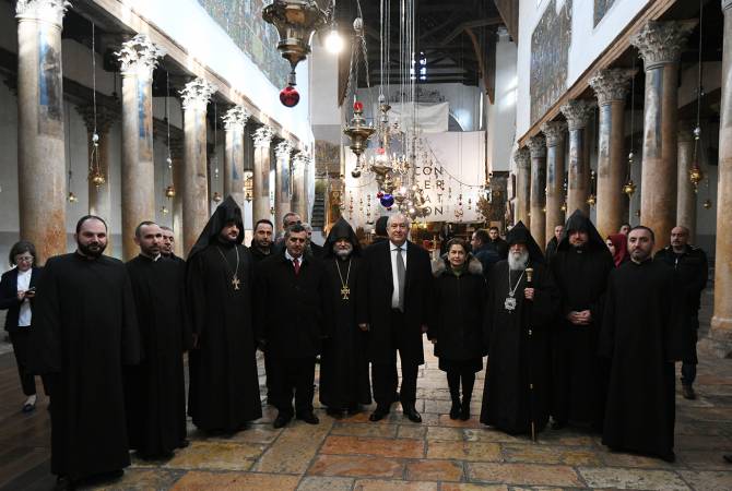 Նախագահ Սարգսյանը տիկնոջ հետ այցելել է Բեթղեհեմի Սուրբ Ծննդյան տաճար