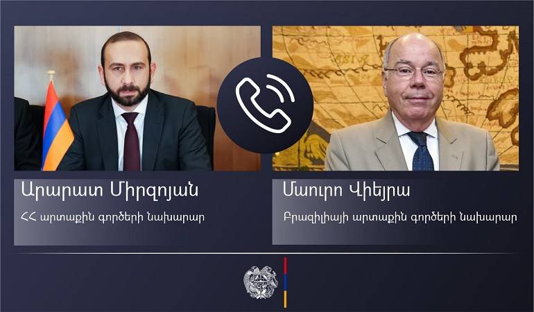 Состоялся телефонный разговор министра иностранных дел Армении Арарата Мирзояна с министром иностранных дел Бразилии Мауро Виейрой