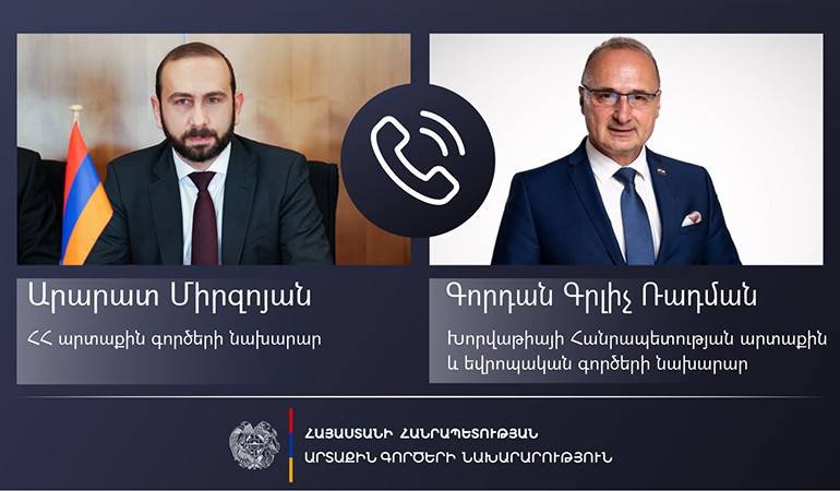 Арарат Мирзоян провел телефонный разговор с министром иностранных и европейских дел Республики Хорватия Горданом Грличем-Радманом
