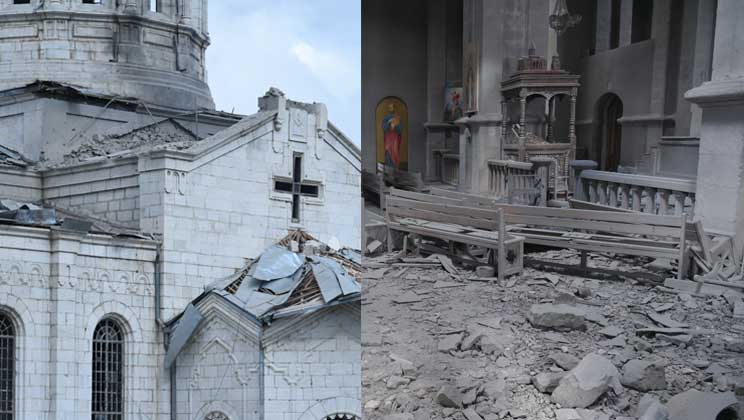 8 октября 2020 года ВС Азербайджана дважды преднамеренно обстреляли Собор Св. Христа Всеспасителя Казанчецоц в Шуши