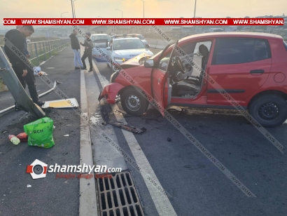 Երևանում 21-ամյա վարորդը KIA-ով Հյուսիս-հարավ ճանապարհին բախվել է երկաթե էլեկտրասյանը․ կա վիրավոր