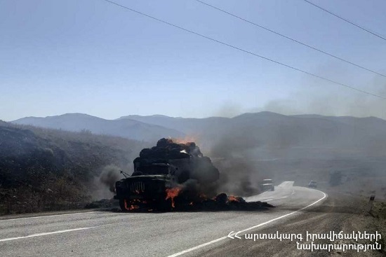 Ծղուկ գյուղի մոտակայքում այրվել է «GAZ-53» մակնիշի ավտոմեքենա՝ բարձած 160 հակ անասնակերով